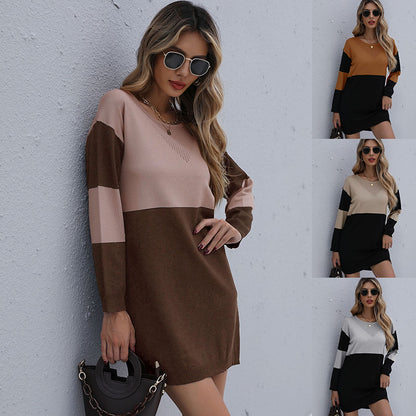 Knitted Luxury Women Sweater Dress Fall Long Sleeve Pullover