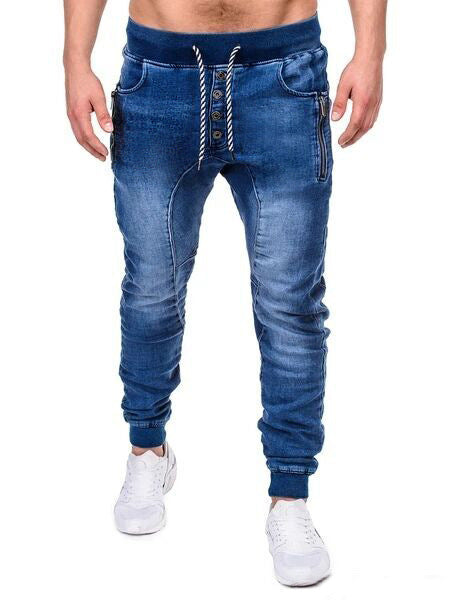 Street Tapered Pants Jeans Slim Fit Men'S Casual Sports Stacked Jeans Men