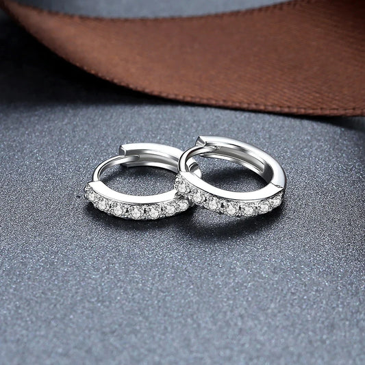 100%  Real 925 Sterling Silver Hoop Earrings for Women Round Circle Earring