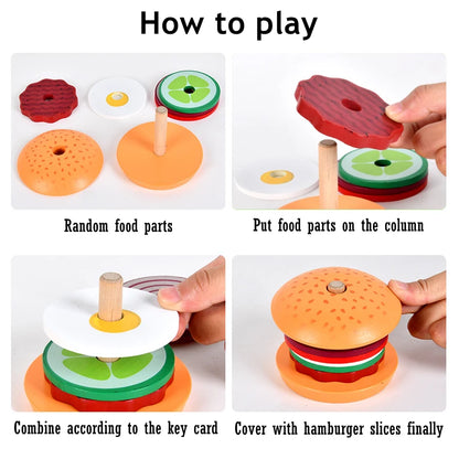 Montessori Wooden Burger Stacking Toys for Toddlers and Kids