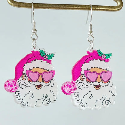 Popular Pink Christmas Earrings Santa Claus Christmas Tree Rugby Earrings