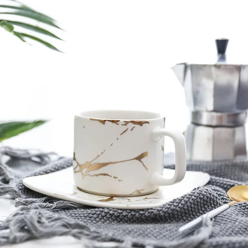 Marble Coffee Cup, Black and White Cup and Saucer Cup