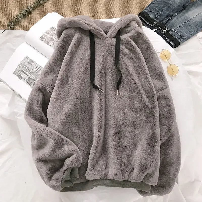 Autumn Winter Coats Soild Sweet Hooded Women Harajuku Loose Casual Warm Hoodies