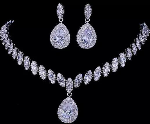 Emmaya Simulated Bridal Silver Necklace Sets 5 Colors Wedding Jewelry