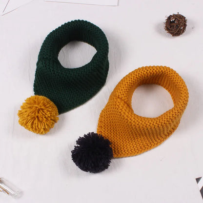 New Kids Winter Wool Collar Scarf for Children Knitted Collar With Ball