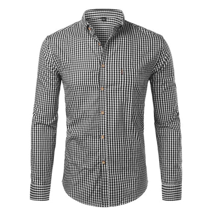 Mens Plaid Cotton Casual Dress Shirts Slim Fit Long Sleeve Button