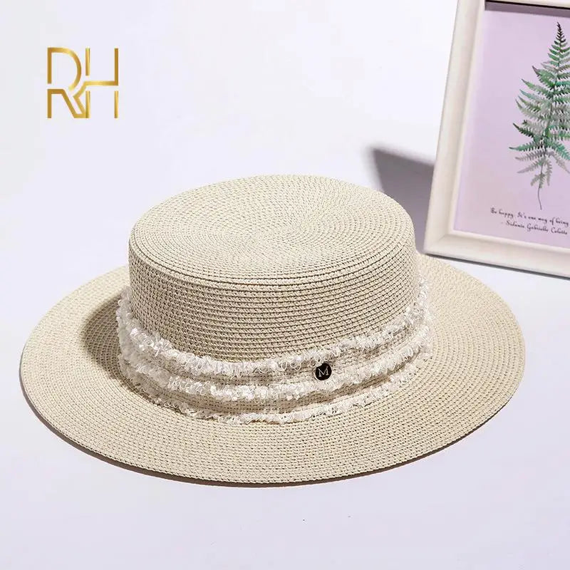 Luxury Brand Women and Ladies Straw Sun Hats Fashion Ribbon Sun Summer Hat for