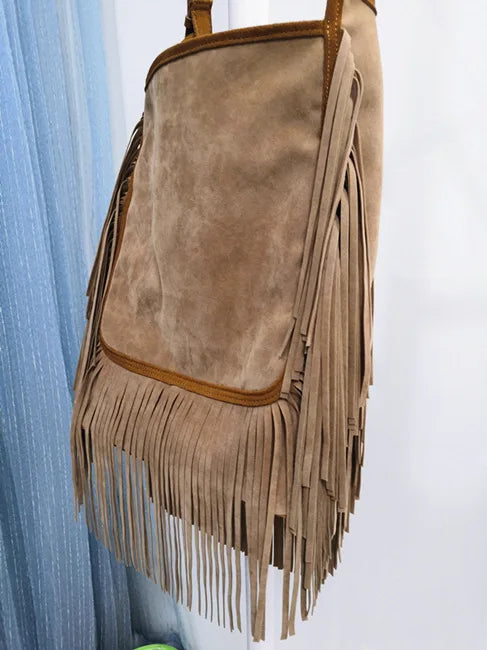 Women Fashion Leather Fringes Hobo Shoulder Bag 2024 Female Casual Suede Big