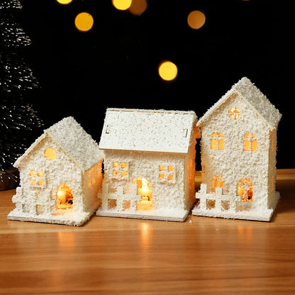 2025 New Year Led Light Wooden House With Snowflake Luminous Cabin