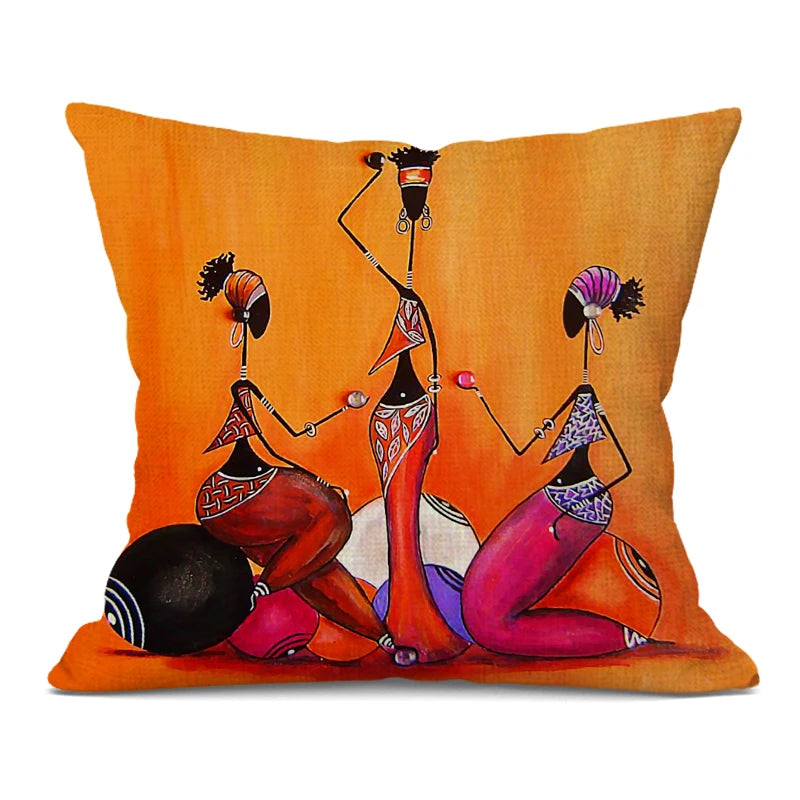 African Woman Cushion Cover Africa Life Abstract Painting Square Pillow