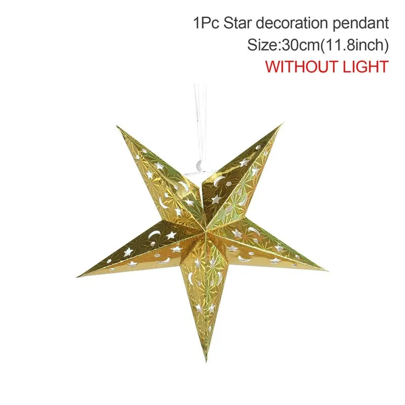 30-75cm Hollow Star Hanging Pendant Eid Mubarak Christmas Decoration 2024