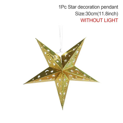 30-75cm Hollow Star Hanging Pendant Eid Mubarak Christmas Decoration 2024