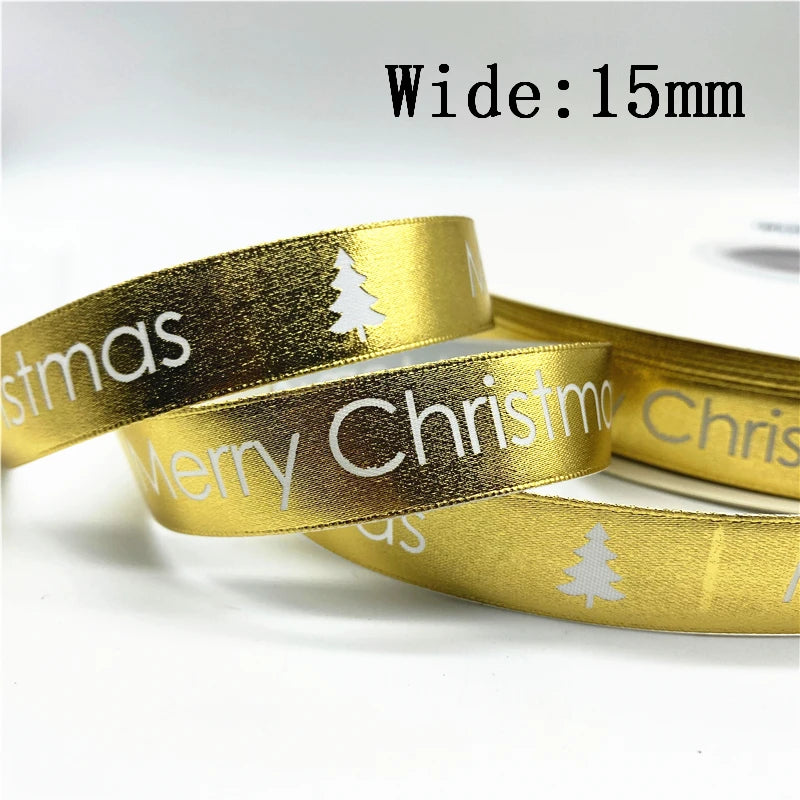 10mm 15mm 5yards Gold/Silver Christmas Decor Printed Christmas Ribbon