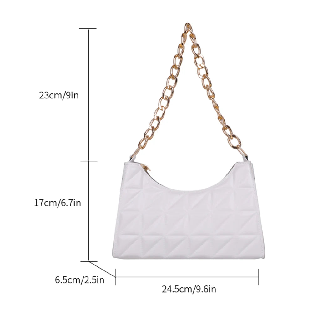 PU Leather Ladies Underarm Bags Fashion Chain Small Handbags Lady Casual Solid