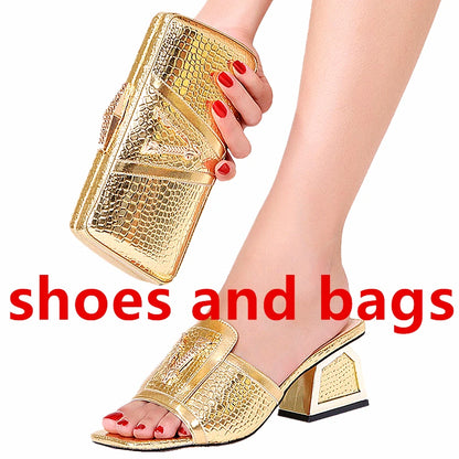 2022 Italian New Design Shoe Bag Set New Nigeria Crystal Shoes Suitable