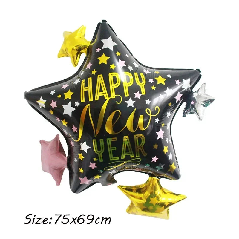 2025 Happy New Year Balloons Banner Rose Gold Number Letter Aluminum Foil