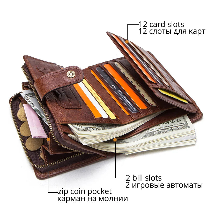 CONTACT'S Genuine Leather RFID Vintage Wallet Men