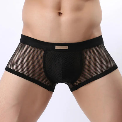 BRAVE PERSON Underwear Men's Boxers Breathable Mesh Hollow Boxer Shorts Sexy