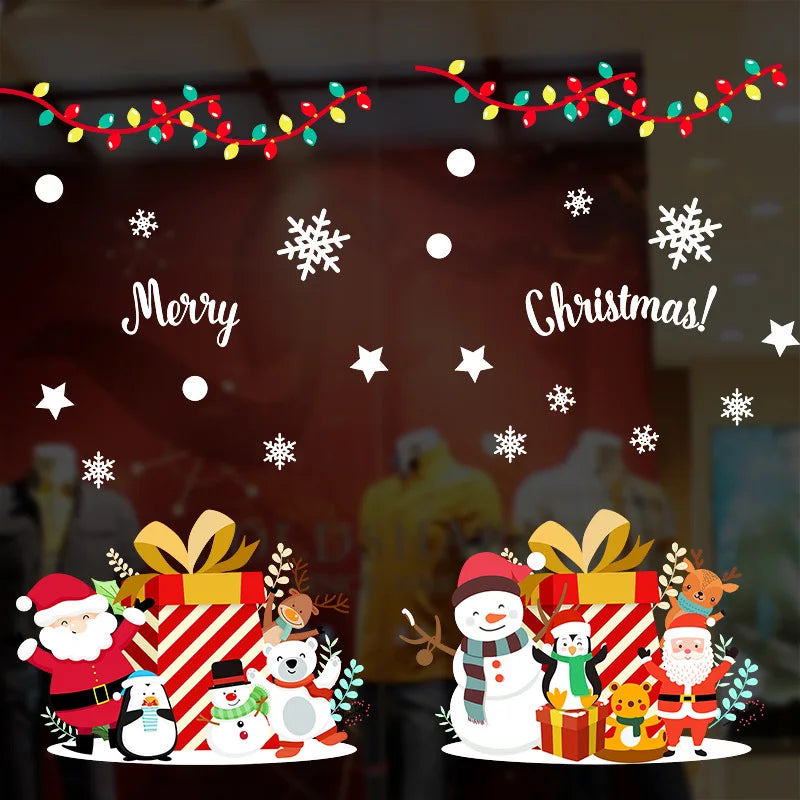 New Christmas Decoration Window Stickers Santa Gifts Merry Christmas Mirror