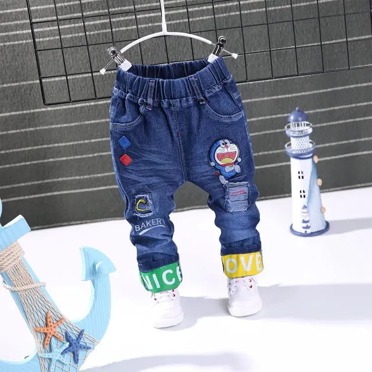 Spring Fashion Boys Jeans Baby Casual Color Buckle Pants Kids Elasticity Jean