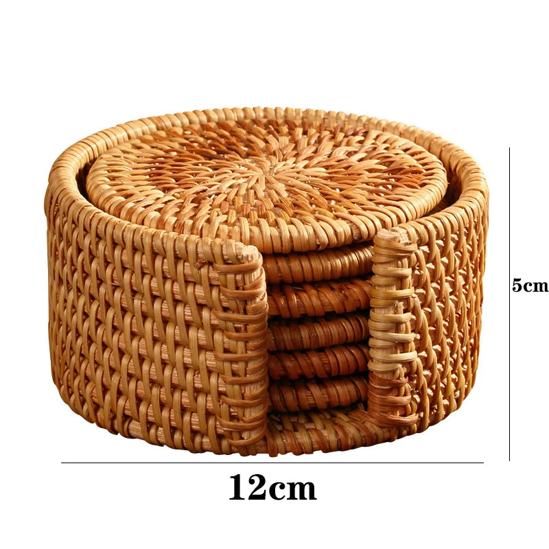 1PC Round Natural Rattan Coasters Bowl Pad Handmade Padding Cup Mats Insulation