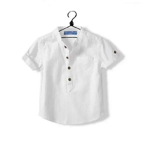 Fashion 2021 Summer Boys Shirts Stand Collar Children Cotton White Shirts