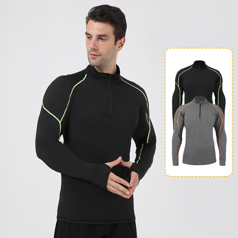 High Quality 1/4 Zip Thermal Fitness Clothing Long Sleeve Gym Tights Men