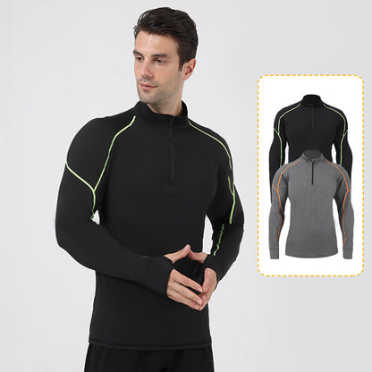 High Quality 1/4 Zip Thermal Fitness Clothing Long Sleeve Gym Tights Men