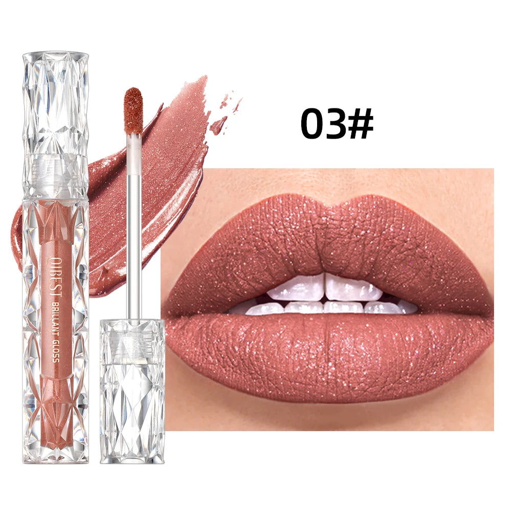 QIBEST Shimmer Lip Gloss Diamond Glitter Lip Tint Waterproof Long Lasting Matte