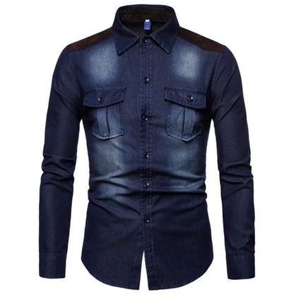 Denim Shirt Men Long Sleeve Men Casual Cotton Jeans Slim Shirt