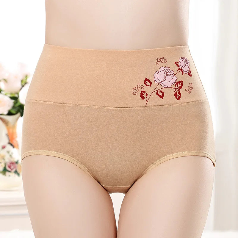 New Women's Cotton Panties High Waist Briefs Embroidery Lingerie Fashionable