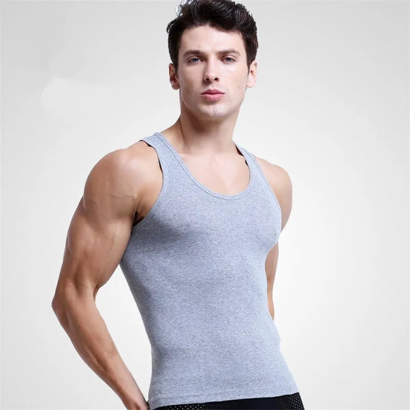 3Pcs/Lot Otton Mens Sleeveless Top Muscle Vest Cotton Undershirts O-Neck