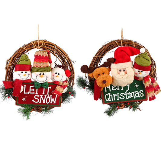 Wholesale Rattan Christmas Decorations Door Wreath Plush Christmas Doll