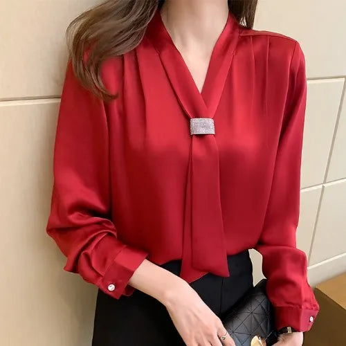 Korean Women Shirts Chiffon Blouses for Women Long Sleeve Shirts