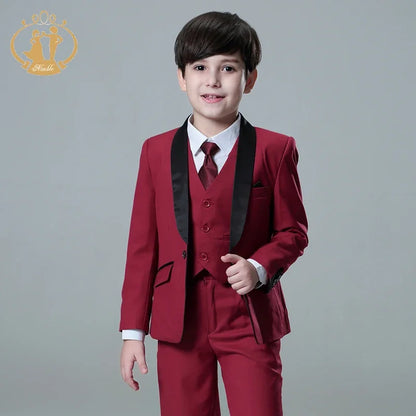 Spring Autumn Formal Suit for Boy Children Party Host Wedding Costume Red Blazer