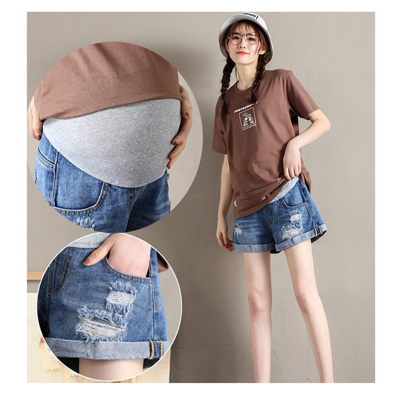 Summer Maternity Denim Shorts Pregnant Straight Cut Women Pregnancy Jean Short