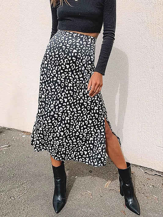 New Sexy Leopard Print Chiffon Split Skirt Casual Fashion Long Skirts for Women