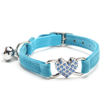 Heart Charm and Bell Cat Collar Elastic Adjustable With Soft Velvet Material