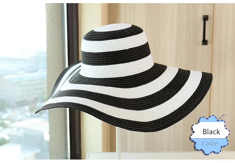 Hot Women's Casual Straw Hats Girls Outdoor Striped Patchwork Paper Sun Hats