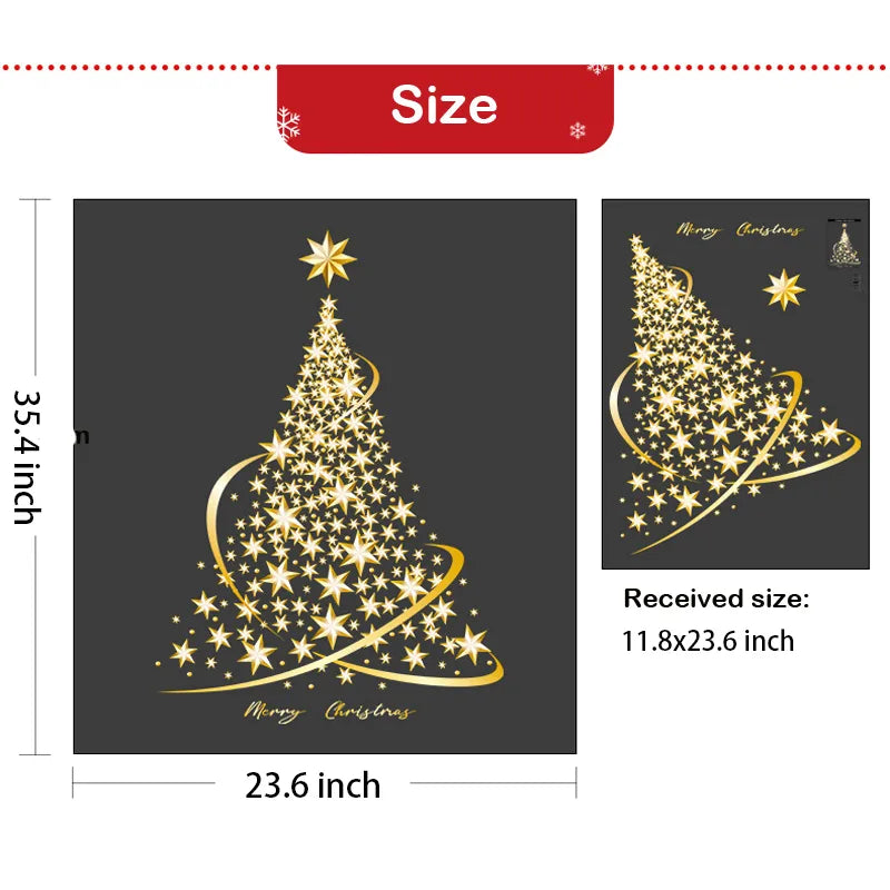 1PC Large Golden Christmas Tree Window Clings Stickers for Glass, Xmas