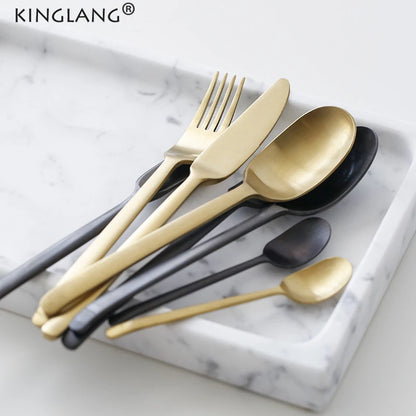 KINGLANG 4pcs /Set Golden Color Cultery 304 Stainless Steel Flatware