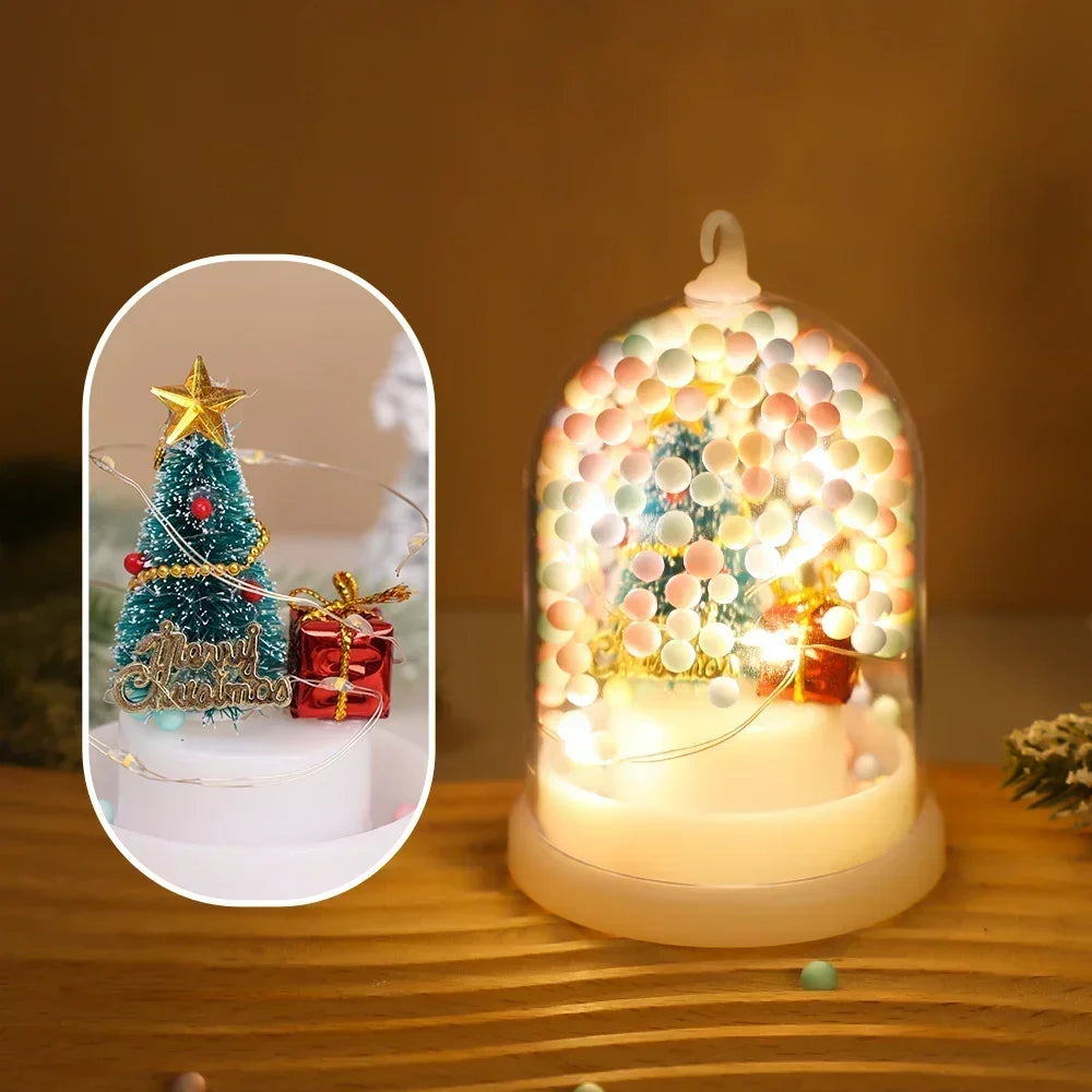 Mini Christmas Decorations Lights Miniature Christmas Tree in Plastic Dome