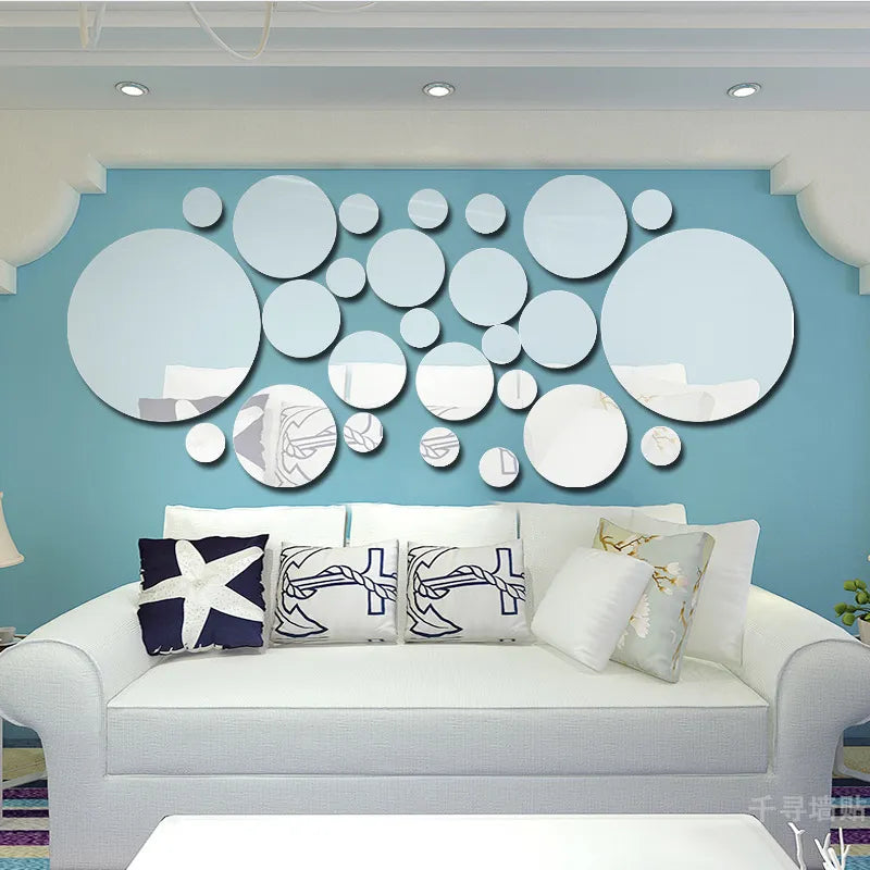 26pcs 3D Mirror Wall Sticker Acrylic Round Mirror Stickers TV Background Sticker