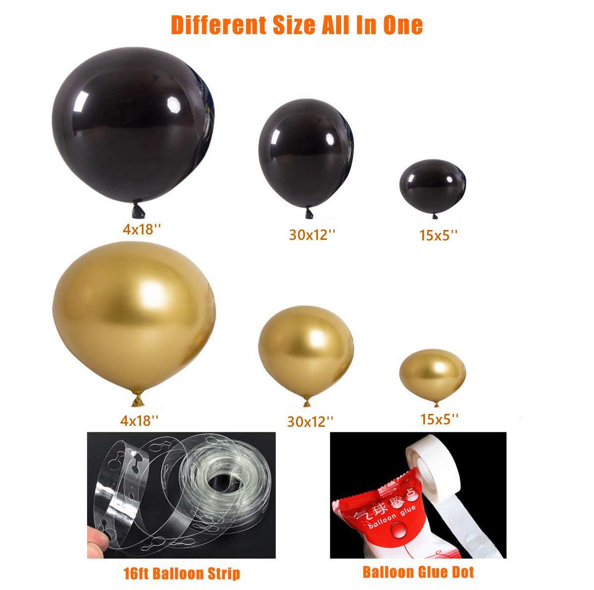 Amazon Hot Selling 5/12/18 Inch Black and Gold Latex Balloon New Year