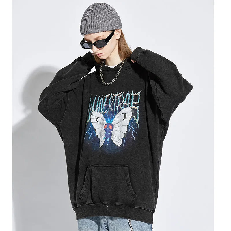 2023 Men Hip Hop Hoodie Sweatshirt Lightning Butterfly Streetwear Hoodie