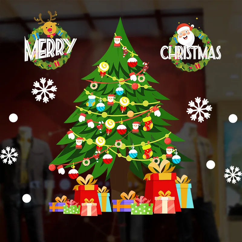 New Christmas Decoration Window Stickers Santa Gifts Merry Christmas Mirror