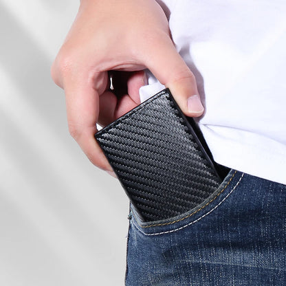 DIENQI Rfid Carbon Fiber Men Wallets Leather Card Holder Slim Thin Wallet