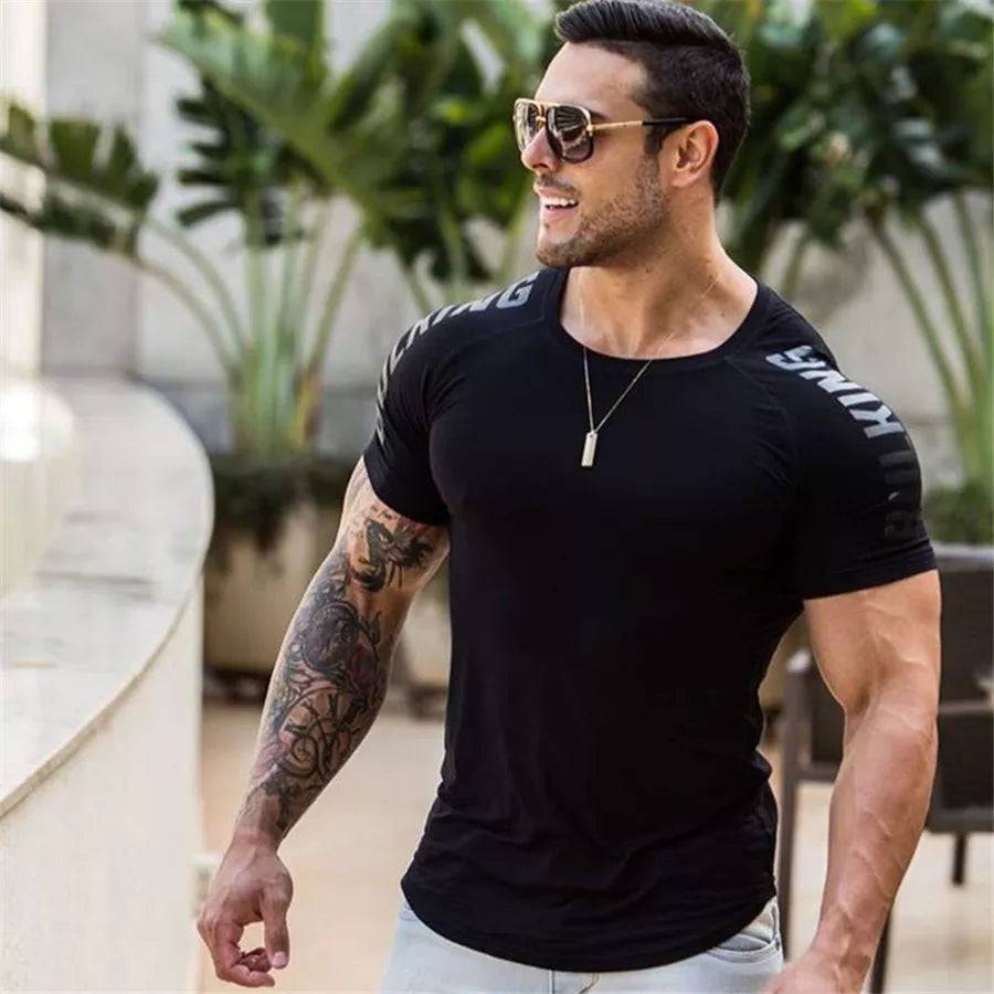 Compression Quick Dry T-Shirt Men Running Sport Skinny Short Tee Shirt Male