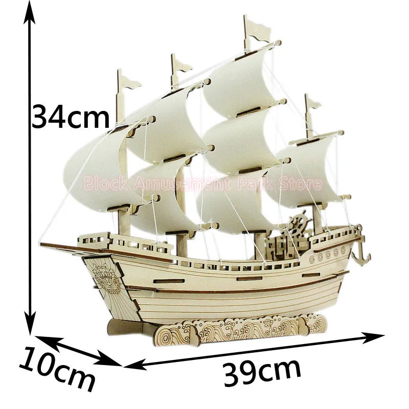 Sailboat Diy Toy Puzzle 3D Small Boat Educational Kids Gift Games Assemble Wood