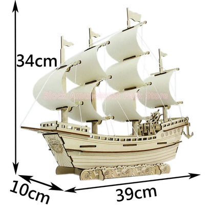 Sailboat Diy Toy Puzzle 3D Small Boat Educational Kids Gift Games Assemble Wood